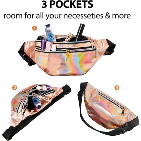2 Pieces Holographic Fanny Pack for Women Colorful Sport Waist Bag Pack - Picture 4 of 6